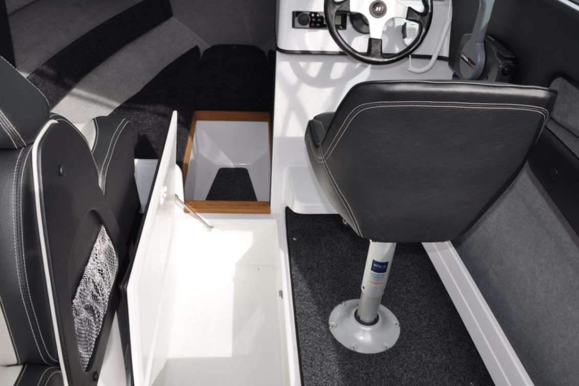 Storage abounds with large side pockets, under seat storage and floor locker | Haines Hunter